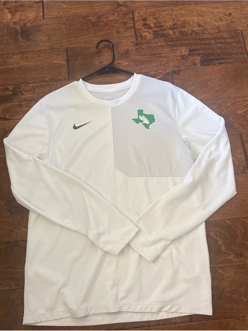Nike White Long Sleeve Performance Shirt with Green Texas Logo